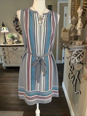 Ann Taylor Petite Sleeveless Printed Tie-Waist Mini Dress